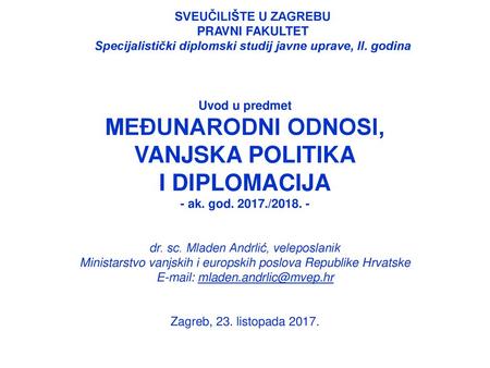 Specijalistički diplomski studij javne uprave, II. godina