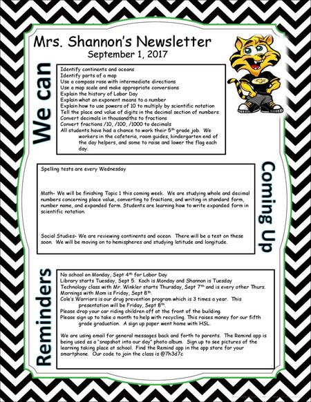 Mrs. Shannon’s Newsletter