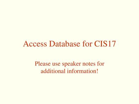 Access Database for CIS17