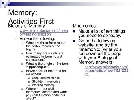 Memory: Activities First