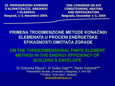 35. MEĐUNARODNI KONGRES O KLIMATIZACIJI, GREJANJU I HLAĐENJU