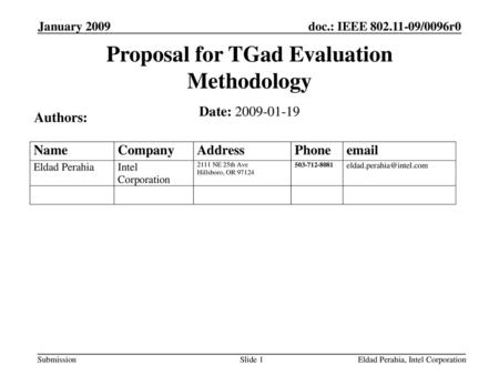 Proposal for TGad Evaluation Methodology