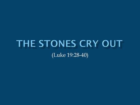 The Stones Cry Out (Luke 19:28-40).