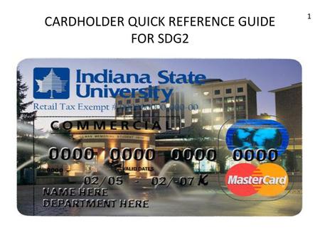 CARDHOLDER QUICK REFERENCE GUIDE FOR SDG2