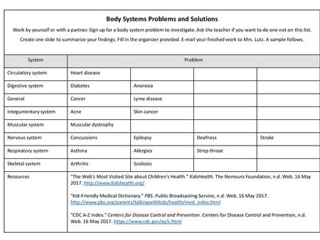 Body Systems Problems and Solutions