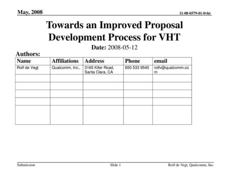 Towards an Improved Proposal Development Process for VHT