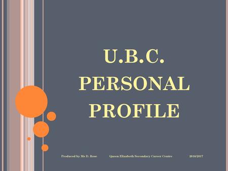 U.b.c. personal profile Produced by Ms D. Rose 	 Queen Elizabeth Secondary Career Centre	 2016/2017.