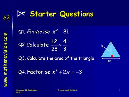 12 8 Q3. Calculate the area of the triangle  Q4.