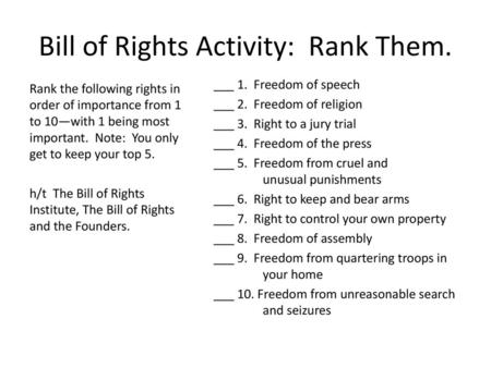 Bill of Rights Activity: Rank Them.