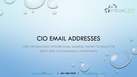 CIO  ADDRESSES CHIEF INFORMATION OFFICERS  ADDRESS: THE KEY TO REACH THE RIGHT CIOS AT ECONOMICAL INVESTMENTS