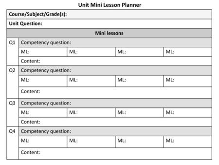 Unit Mini Lesson Planner