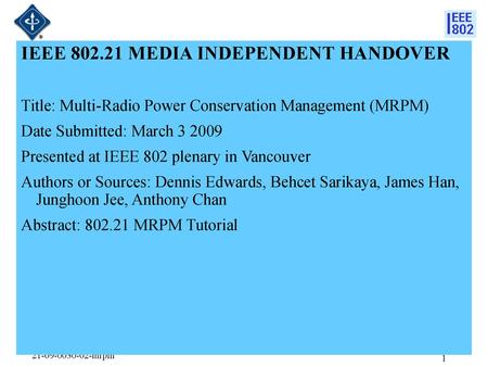 IEEE MEDIA INDEPENDENT HANDOVER