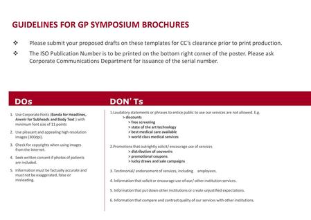 GUIDELINES FOR GP SYMPOSIUM BROCHURES