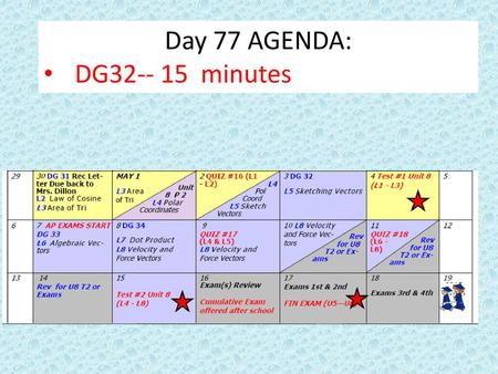 Day 77 AGENDA: DG32-- 15 minutes.