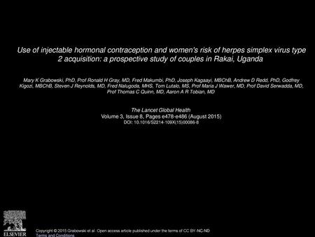 Use of injectable hormonal contraception and women's risk of herpes simplex virus type 2 acquisition: a prospective study of couples in Rakai, Uganda 