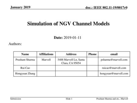 Simulation of NGV Channel Models