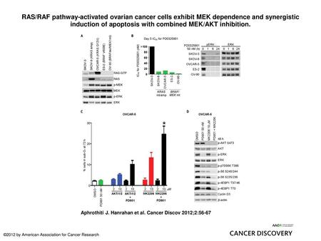 RAS/RAF pathway-activated ovarian cancer cells exhibit MEK dependence and synergistic induction of apoptosis with combined MEK/AKT inhibition. RAS/RAF.