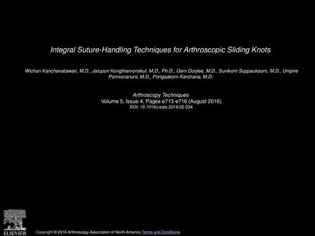 Integral Suture-Handling Techniques for Arthroscopic Sliding Knots