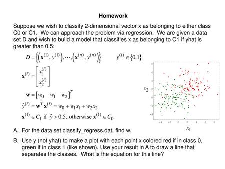 For the data set classify_regress.dat, find w.