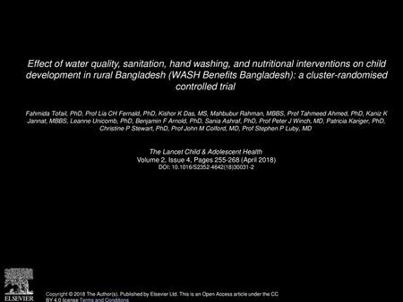 Effect of water quality, sanitation, hand washing, and nutritional interventions on child development in rural Bangladesh (WASH Benefits Bangladesh):