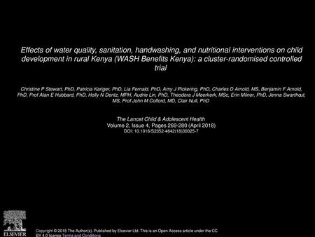 Effects of water quality, sanitation, handwashing, and nutritional interventions on child development in rural Kenya (WASH Benefits Kenya): a cluster-randomised.