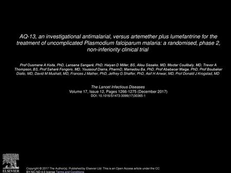 AQ-13, an investigational antimalarial, versus artemether plus lumefantrine for the treatment of uncomplicated Plasmodium falciparum malaria: a randomised,