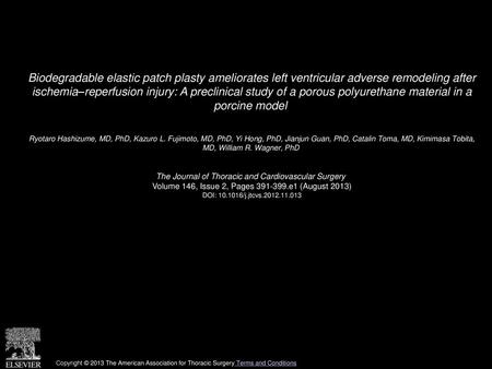 Biodegradable elastic patch plasty ameliorates left ventricular adverse remodeling after ischemia–reperfusion injury: A preclinical study of a porous.