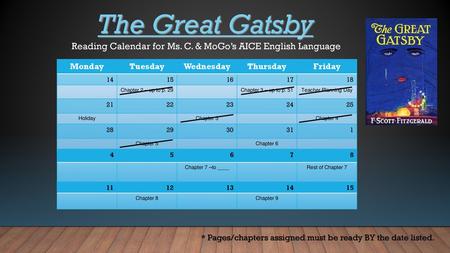 Reading Calendar for Ms. C. & MoGo’s AICE English Language