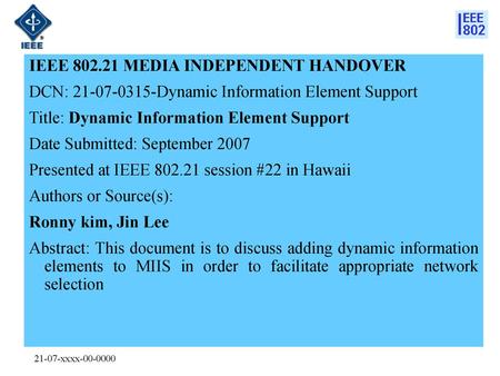 IEEE MEDIA INDEPENDENT HANDOVER