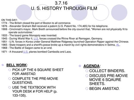 DISCUSS PRE-MOVIE MOVIE 6 SQAURE SHEETS.