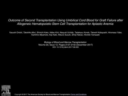 Outcome of Second Transplantation Using Umbilical Cord Blood for Graft Failure after Allogeneic Hematopoietic Stem Cell Transplantation for Aplastic Anemia 