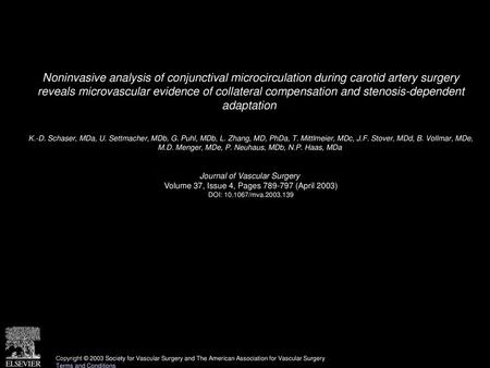 Noninvasive analysis of conjunctival microcirculation during carotid artery surgery reveals microvascular evidence of collateral compensation and stenosis-dependent.