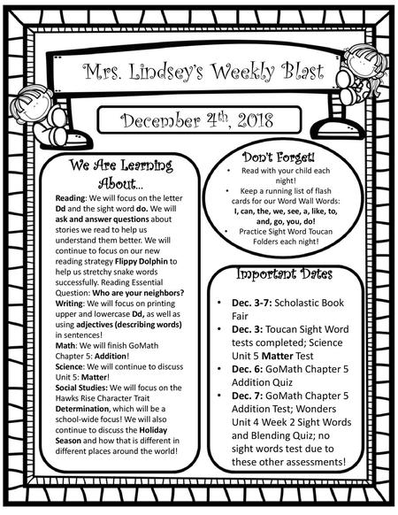 Mrs. Lindsey’s Weekly Blast