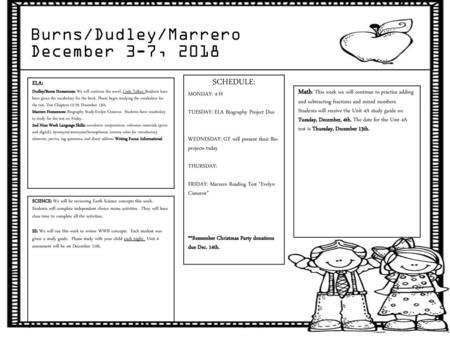 Burns/Dudley/Marrero December 3-7, 2018