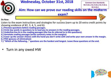 Aim: How can we prove our reading skills on the midterm exam?