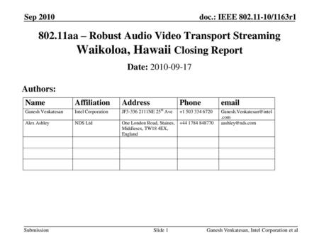 September 2008 doc.: IEEE /1003r0 Sep 2010