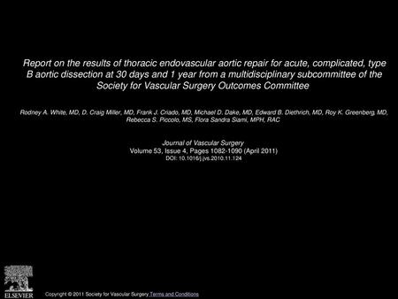 Report on the results of thoracic endovascular aortic repair for acute, complicated, type B aortic dissection at 30 days and 1 year from a multidisciplinary.