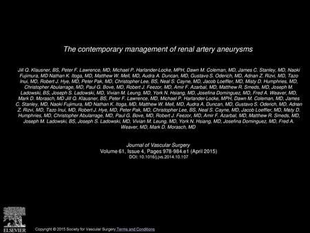 The contemporary management of renal artery aneurysms