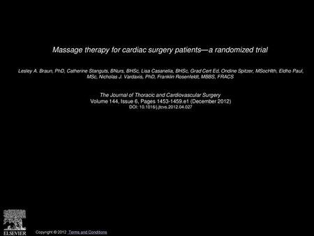 Massage therapy for cardiac surgery patients—a randomized trial