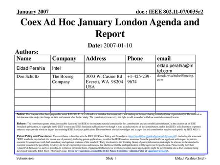 Coex Ad Hoc January London Agenda and Report