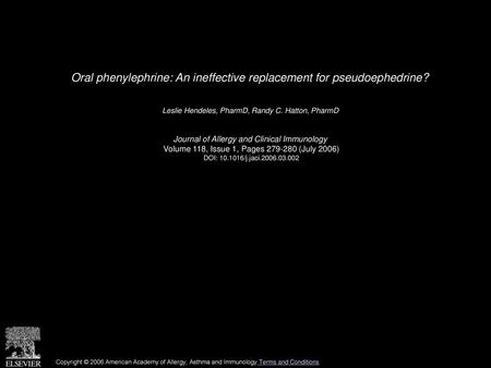 Oral phenylephrine: An ineffective replacement for pseudoephedrine?