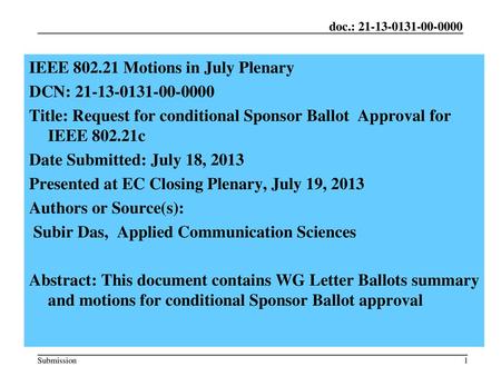 IEEE Motions in July Plenary DCN: