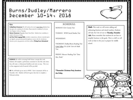 Burns/Dudley/Marrero December 10-14, 2018