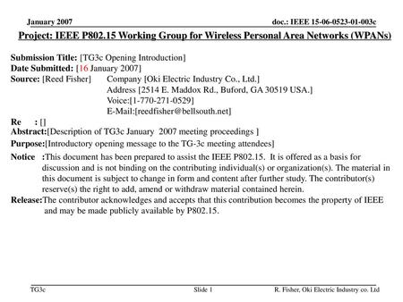 平成31年2月 doc.: IEEE /424r1 January 2007