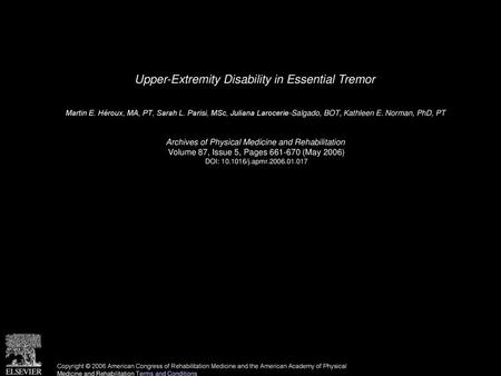 Upper-Extremity Disability in Essential Tremor