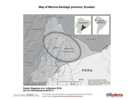 Map of Morona-Santiago province, Ecuador.