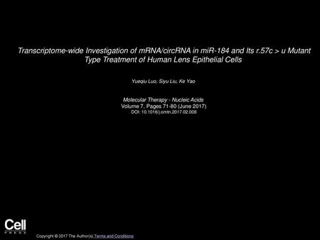 Transcriptome-wide Investigation of mRNA/circRNA in miR-184 and Its r