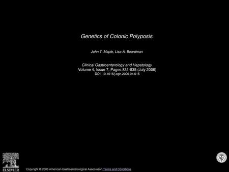 Genetics of Colonic Polyposis