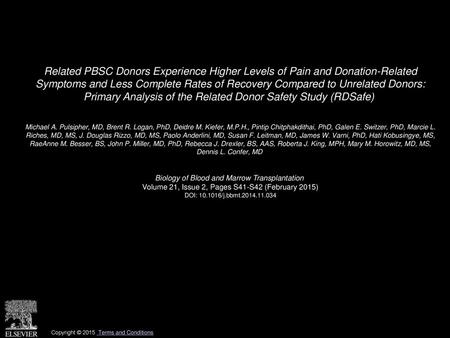 Related PBSC Donors Experience Higher Levels of Pain and Donation-Related Symptoms and Less Complete Rates of Recovery Compared to Unrelated Donors: