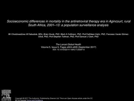 Socioeconomic differences in mortality in the antiretroviral therapy era in Agincourt, rural South Africa, 2001–13: a population surveillance analysis 